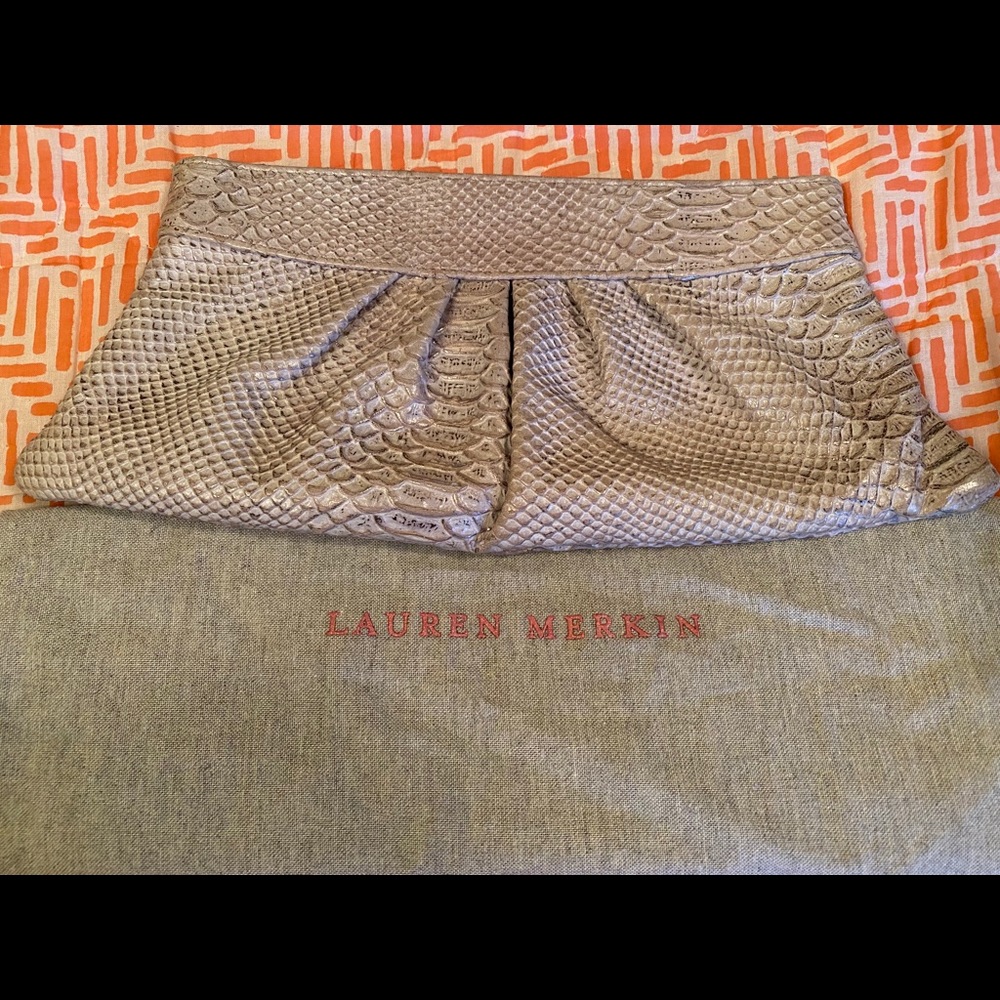 Authentic Lauren Merkin Python Clutch Light Gray - image 2